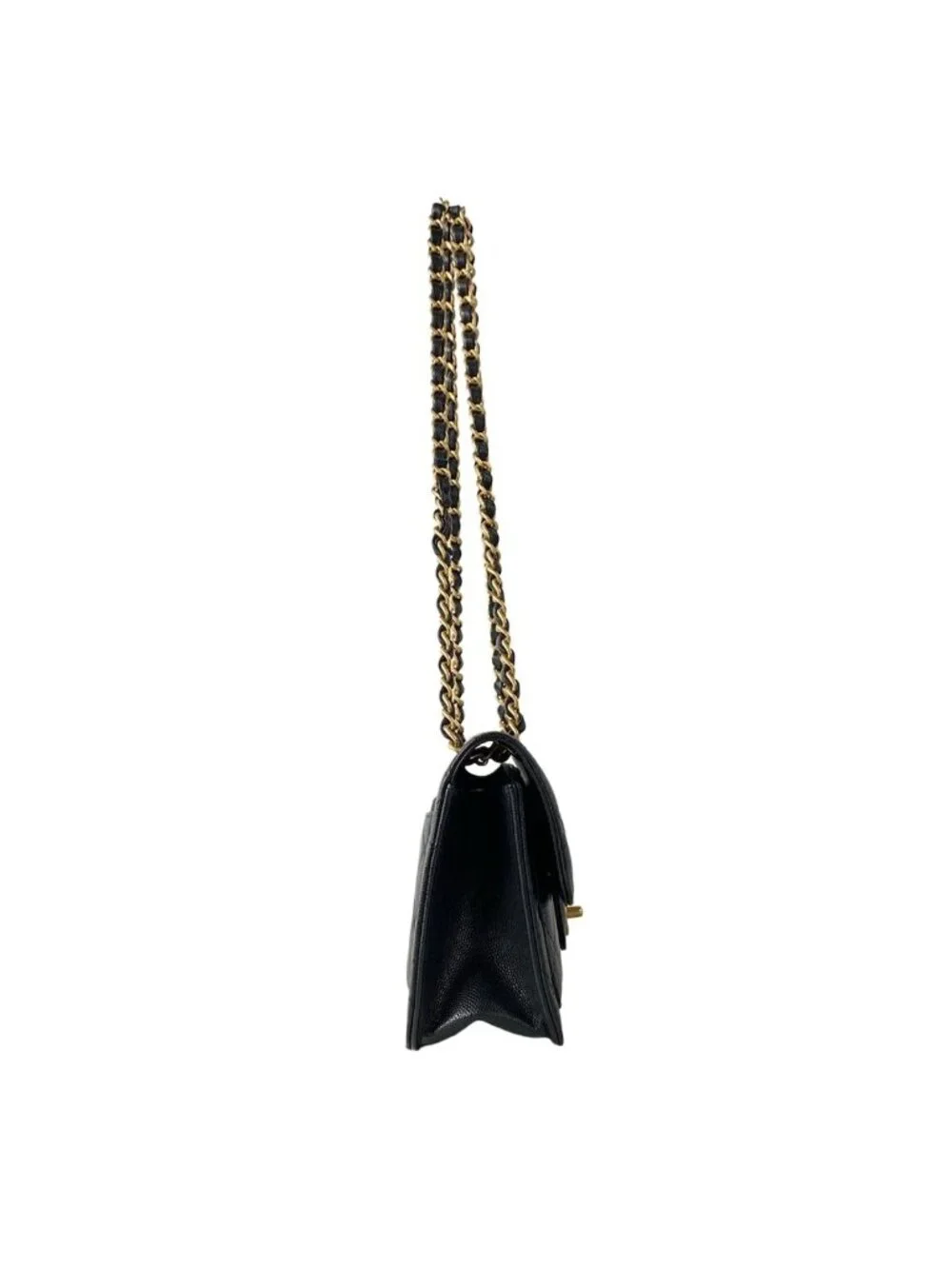 Chanel Shoulder Bag Quilted Black Metal Chain Double Pocket Matte Togo